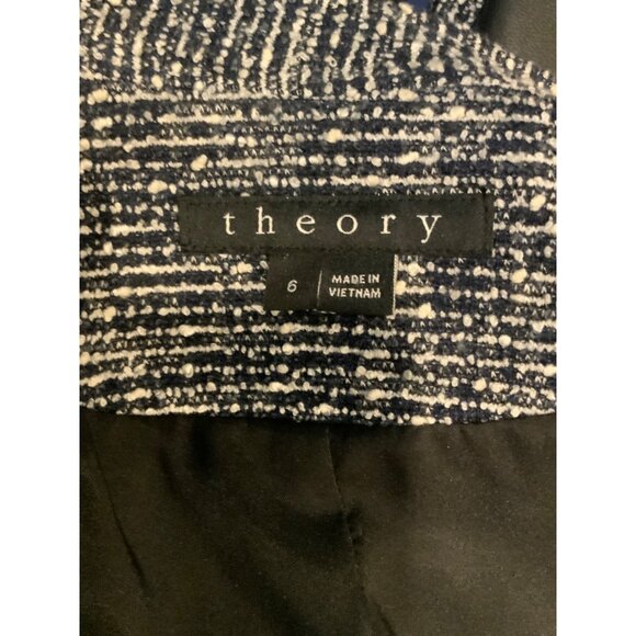 Theory Black & White Tweed Zip-Up Moto Jacket Lamb Leather Sleeves, Size 6 - Picture 10 of 12